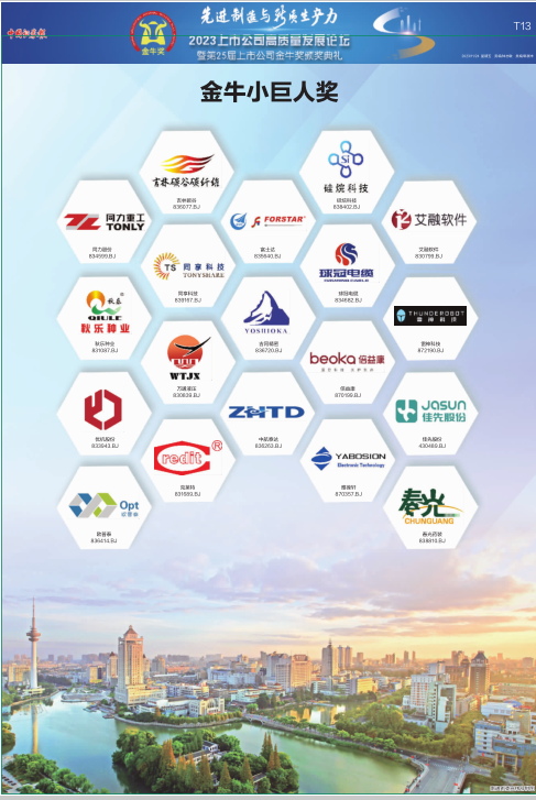 河南tvt体育科技公司荣获第二十五届 上市公司“金牛小巨人奖”